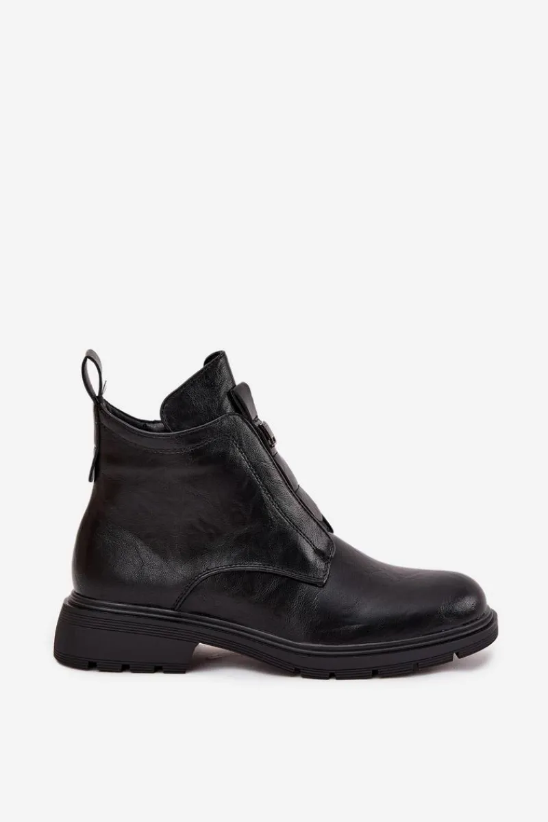 Outlet Boto Ocieplane Botki Damskie Na Zamek Z Ozdobnym Detalem Czarne Roselle Czarny