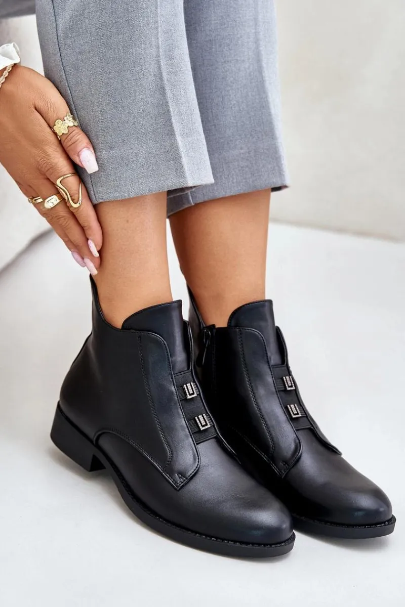 Botki Ocieplane|Czarne Botki>Damskie buty S.Barski Ocieplane Botki Damskie Na Płaskim Obcasie Z Eko Skóry S.Barski HY42-716 Czarne