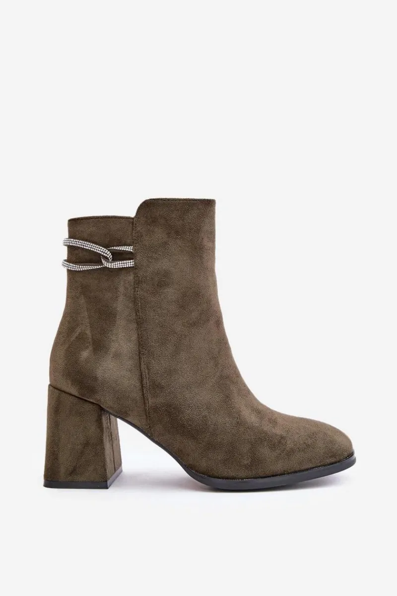 Sale Ocieplane Botki Damskie Na Słupku Eko Zamszowe Ciemnozielone Saivia Damskie Brązowe I Beżowe Botki|Botki Na Obcasie