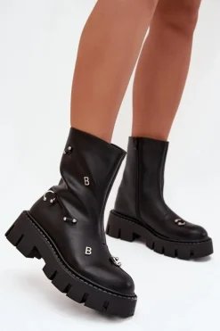 Sale Boto Ocieplane Botki Damskie Na Zamek Z Ozdobami Czarne Thavira