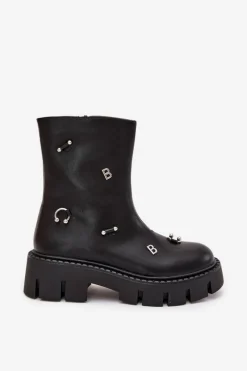 Sale Boto Ocieplane Botki Damskie Na Zamek Z Ozdobami Czarne Thavira