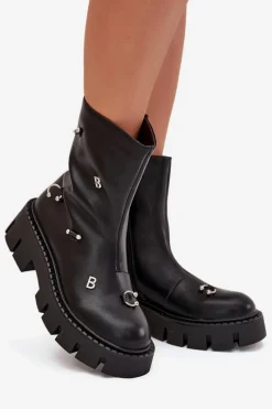 Sale Boto Ocieplane Botki Damskie Na Zamek Z Ozdobami Czarne Thavira