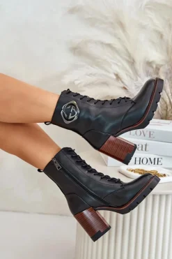 Hot Buty damskie Vinceza Ocieplane Botki Damskie Na Słupku Vinceza 58359 Czarne