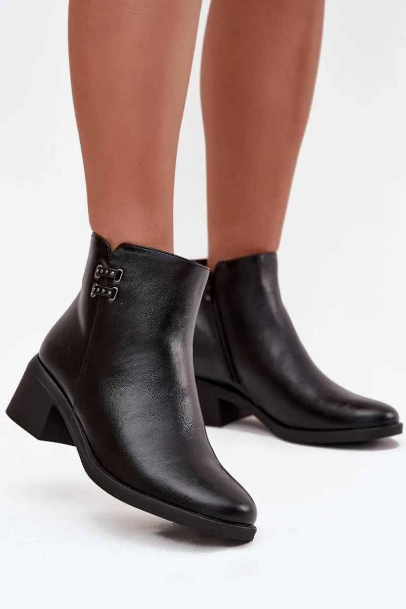 Sale Evento Ocieplane Botki Damskie Na Klocku Czarne Delmira Czarny