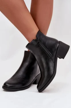 Sale Evento Ocieplane Botki Damskie Na Klocku Czarne Delmira Czarny