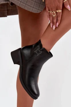 Sale Evento Ocieplane Botki Damskie Na Klocku Czarne Delmira Czarny