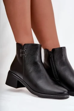 Sale Evento Ocieplane Botki Damskie Na Klocku Czarne Delmira Czarny