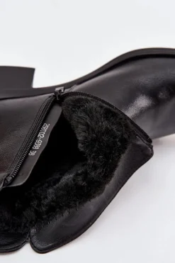 Sale Evento Ocieplane Botki Damskie Na Klocku Czarne Delmira Czarny