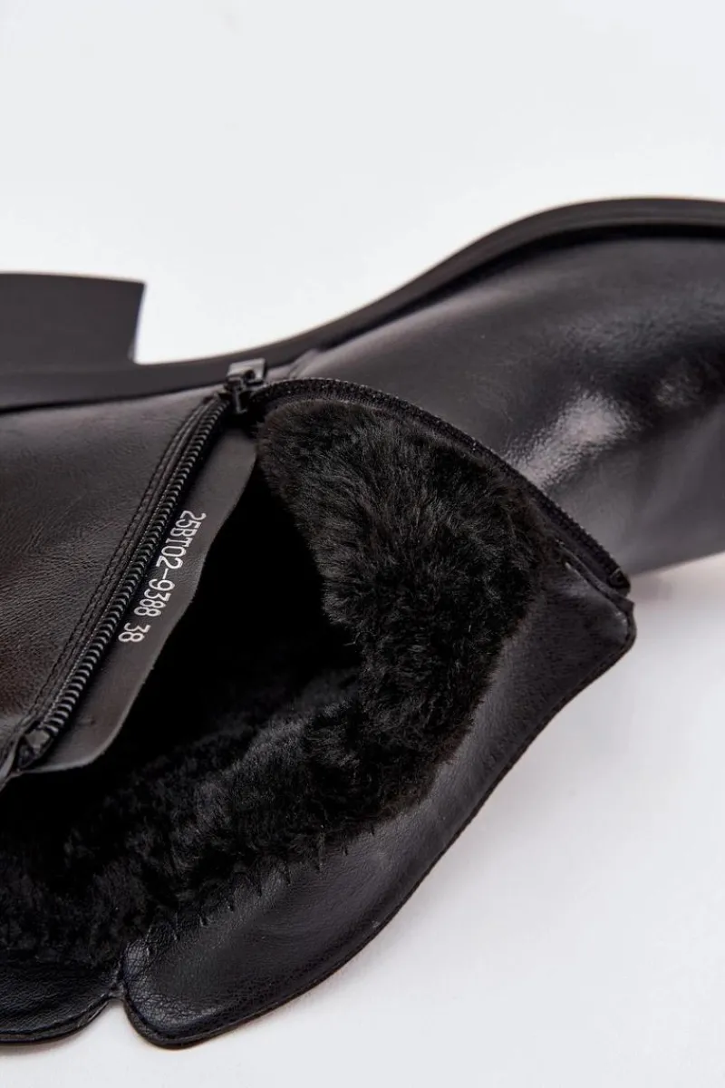 Sale Evento Ocieplane Botki Damskie Na Klocku Czarne Delmira Czarny