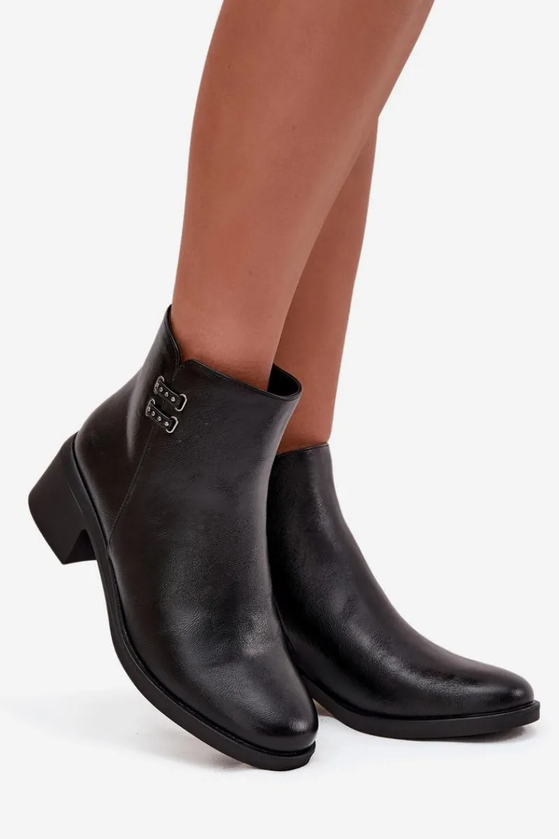 Sale Evento Ocieplane Botki Damskie Na Klocku Czarne Delmira Czarny