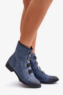 Discount Boto Ocieplane Botki Damskie Na Zamek e Evalith Niebieski