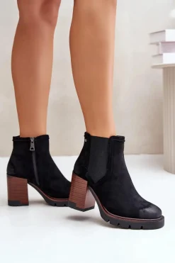 New Buty damskie Vinceza Ocieplane Botki Damskie Na Słupku Z Eko Zamszu Vinceza 58356 Czarne