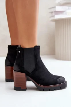 New Buty damskie Vinceza Ocieplane Botki Damskie Na Słupku Z Eko Zamszu Vinceza 58356 Czarne