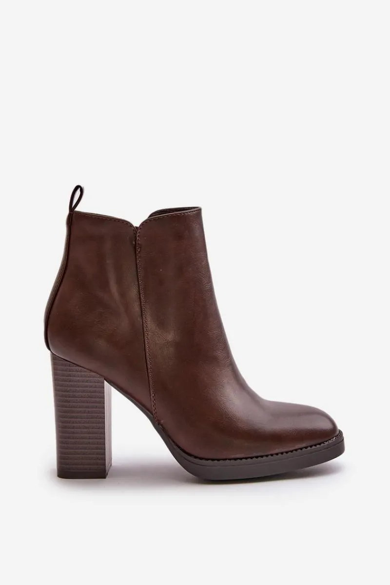 Online Ocieplane Botki Damskie Na Słupku Eko Skórzane Ciemnobrązowe Teresine Damskie Botki Ocieplane|Czarne Botki