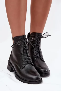 Ocieplane Botki Damskie Na Klocku Vinceza 58602 Czarne Damskie Botki Ocieplane|Botki Sznurowane
