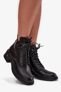 Ocieplane Botki Damskie Na Klocku Vinceza 58602 Czarne Damskie Botki Ocieplane|Botki Sznurowane