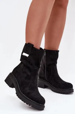 Outlet Ocieplane Botki Damskie Na Niskim Obcasie Czarne Mirellea Damskie Brązowe I Beżowe Botki|Botki Na Obcasie