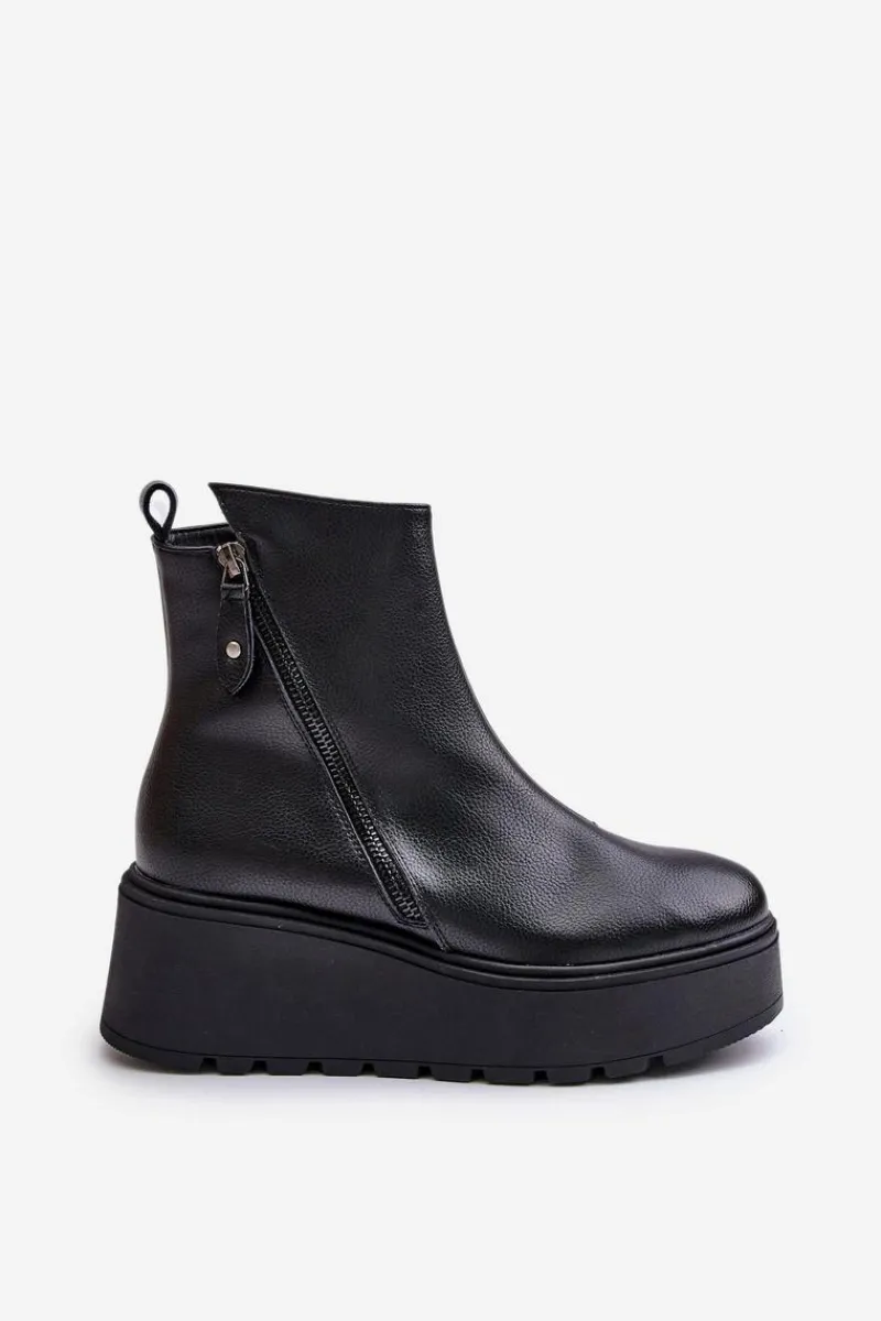 Buty damskie Vinceza Ocieplane Botki Damskie Na Koturnie I Platformie Skóra Naturalna Czarne Vinceza 58340