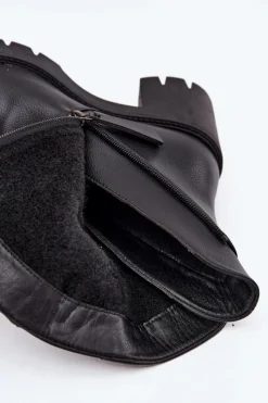 Discount Ocieplane Botki Damskie Na Masywnym Obcasie Z Podwójnym Zamkiem Vinceza 58605 Czarne Damskie Botki Ocieplane|Botki Skórzane