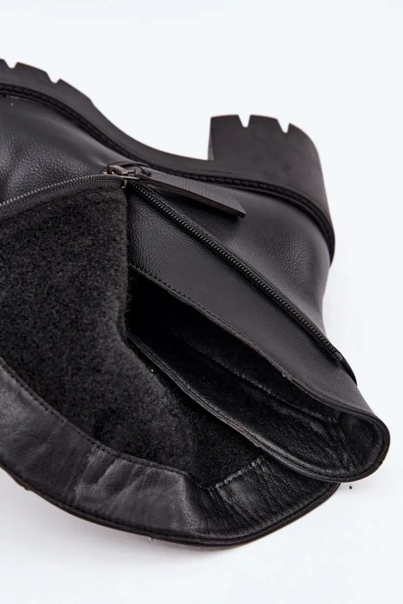 Discount Ocieplane Botki Damskie Na Masywnym Obcasie Z Podwójnym Zamkiem Vinceza 58605 Czarne Damskie Botki Ocieplane|Botki Skórzane