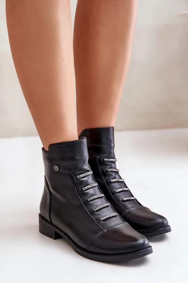 Outlet Ocieplane Botki Damskie Na Płaskim Obcasie Czarne Labise Damskie Botki Ocieplane|Czarne Botki