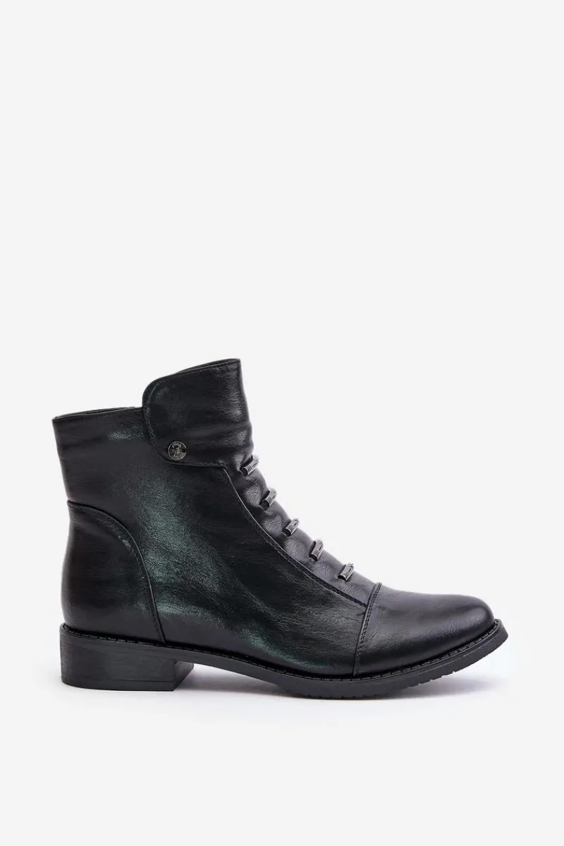 Outlet Ocieplane Botki Damskie Na Płaskim Obcasie Czarne Labise Damskie Botki Ocieplane|Czarne Botki