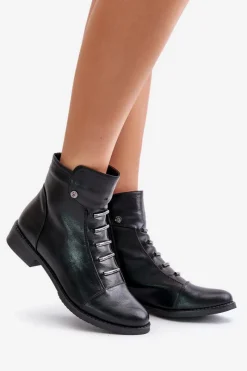 Outlet Ocieplane Botki Damskie Na Płaskim Obcasie Czarne Labise Damskie Botki Ocieplane|Czarne Botki