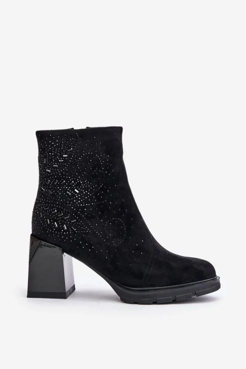 Botki Ocieplane|Botki Na Obcasie>Damskie buty S.Barski Ocieplane Botki Damskie Na Słupku Ze Zdobieniem D&A MR880-130 Czarne