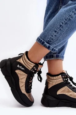 Best Ocieplane Botki Damskie Na Platformie LCJ-23-44-1986L Złote Damskie Trekkingowe Damskie|Damskie Trapery