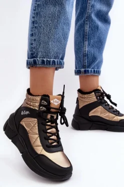 Best Ocieplane Botki Damskie Na Platformie LCJ-23-44-1986L Złote Damskie Trekkingowe Damskie|Damskie Trapery