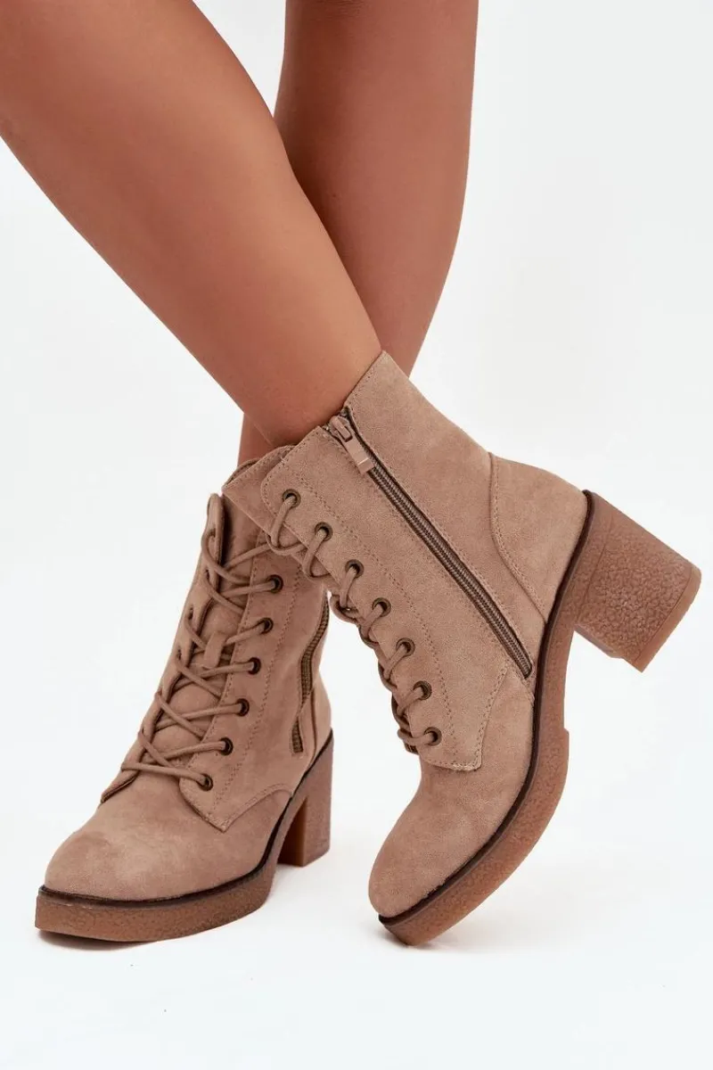 Botki Ocieplane|Botki Sznurowane>Boto Ocieplane Botki Damskie Ze Sznurowaniem I Suwakami Beżowe Paressa Beżowy