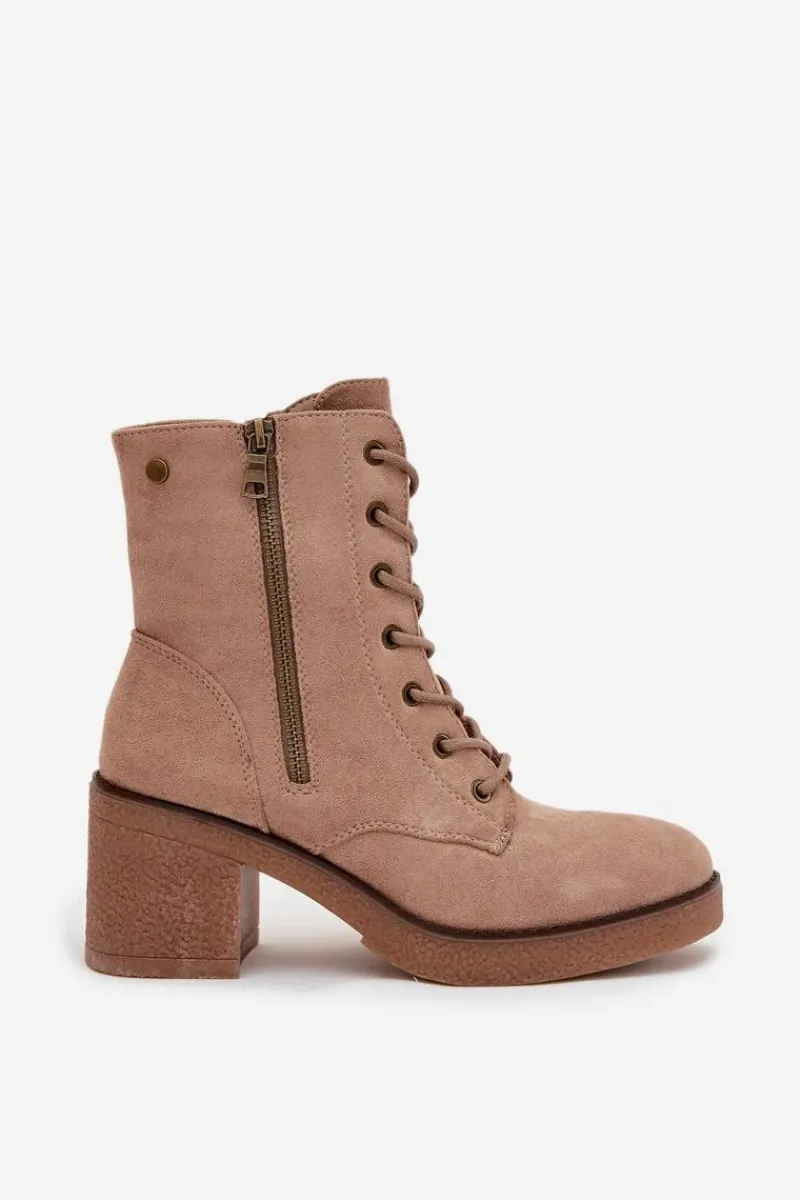 Botki Ocieplane|Botki Sznurowane>Boto Ocieplane Botki Damskie Ze Sznurowaniem I Suwakami Beżowe Paressa Beżowy
