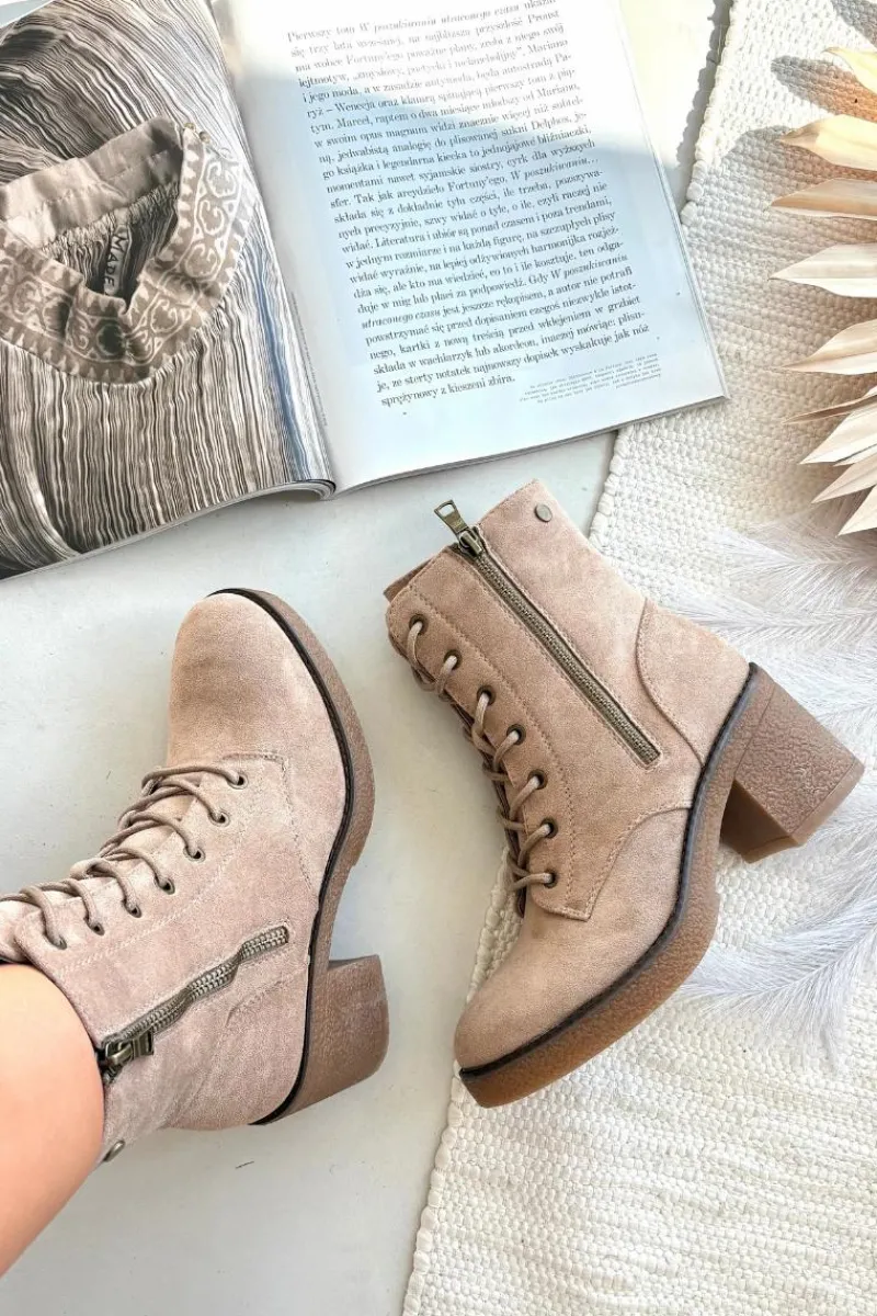 Botki Ocieplane|Botki Sznurowane>Boto Ocieplane Botki Damskie Ze Sznurowaniem I Suwakami Beżowe Paressa Beżowy