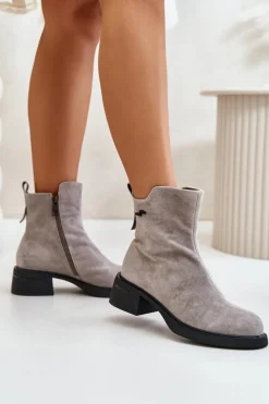 Sale Buty damskie Vinceza Ocieplane Botki Damskie Z Naturalnego Zamszu Na Zamek Szare Vinceza 66696