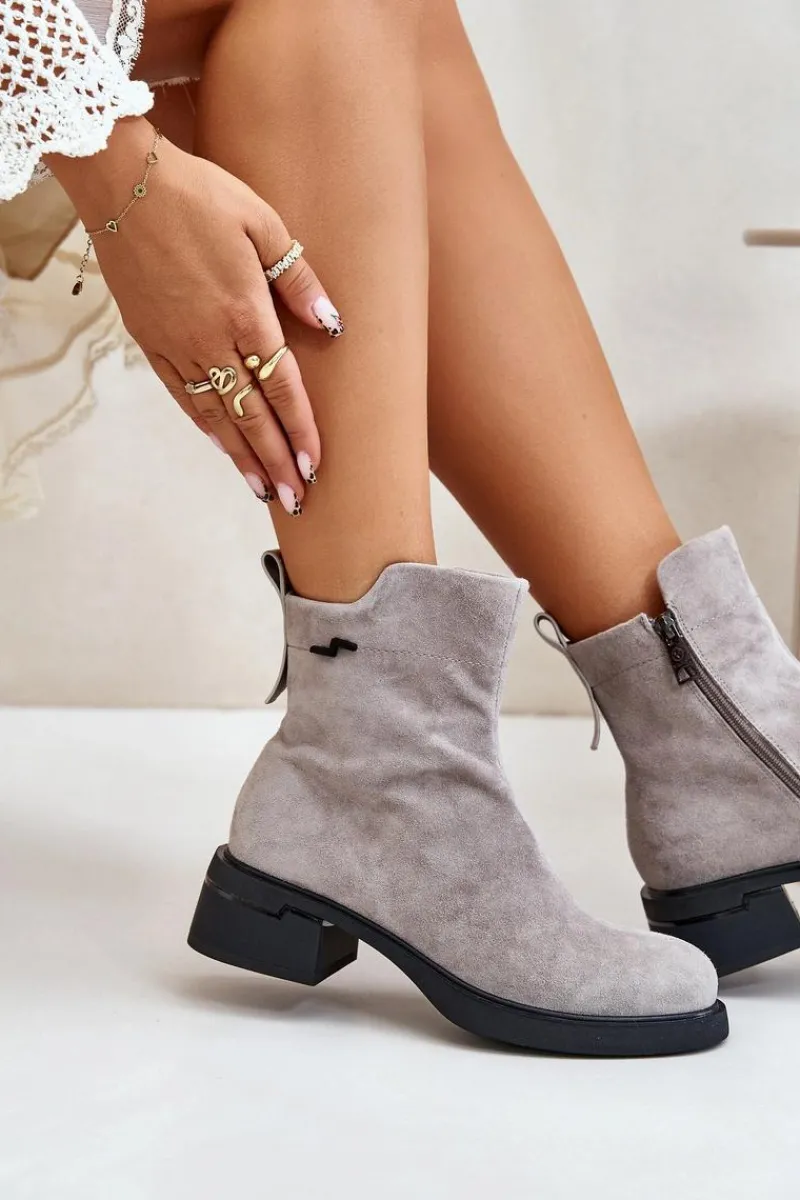 Sale Buty damskie Vinceza Ocieplane Botki Damskie Z Naturalnego Zamszu Na Zamek Szare Vinceza 66696