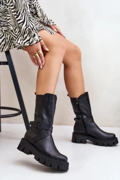 Discount Laura Messi Ocieplane Botki Damskie Ze Skóry Naturalnej 2859 Czarne