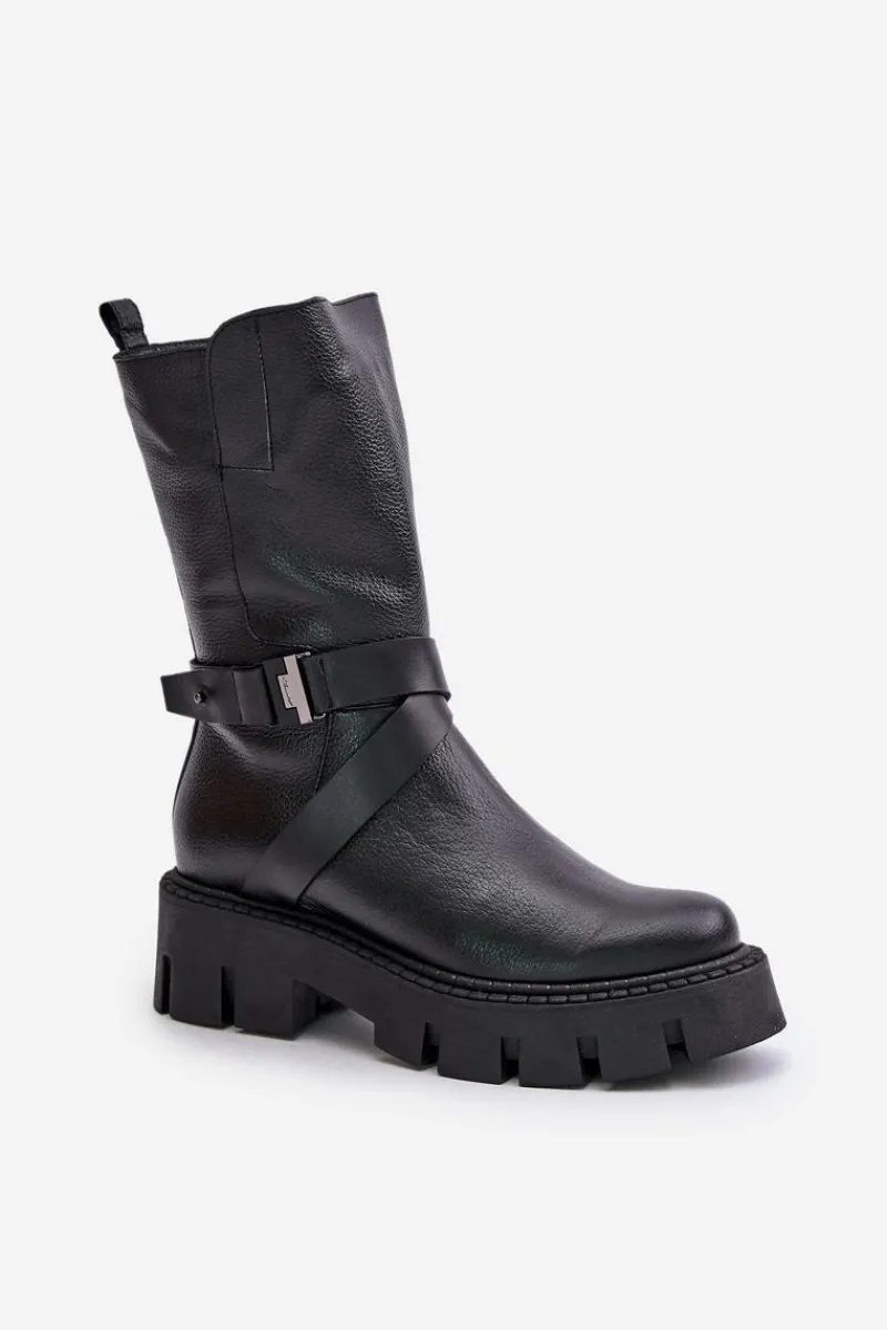 Discount Laura Messi Ocieplane Botki Damskie Ze Skóry Naturalnej 2859 Czarne