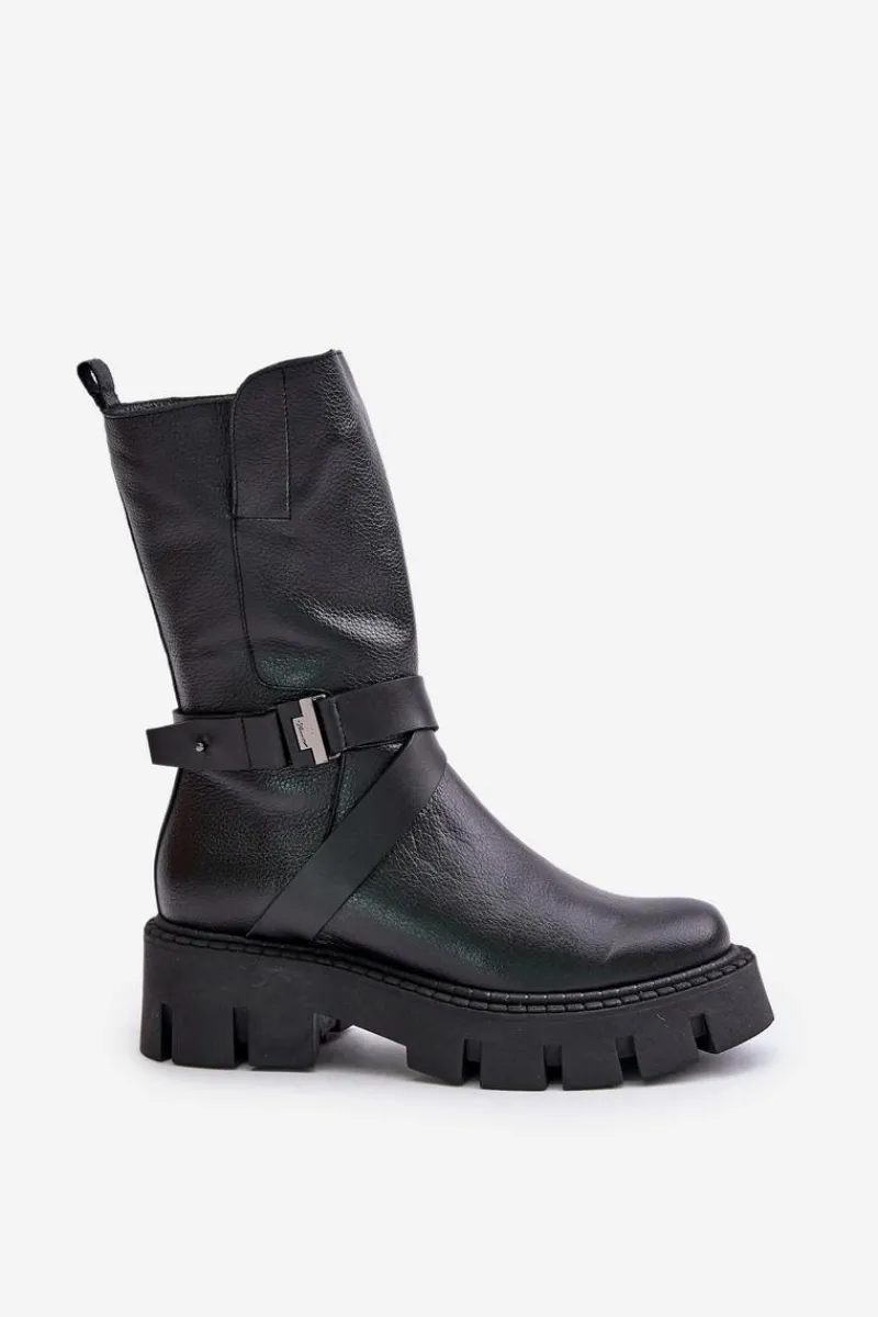 Discount Laura Messi Ocieplane Botki Damskie Ze Skóry Naturalnej 2859 Czarne