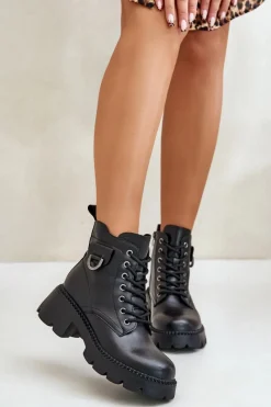 Hot Buty damskie Vinceza Ocieplane Botki Damskie Ze Skóry Naturalnej Vinceza 41460 Czarne