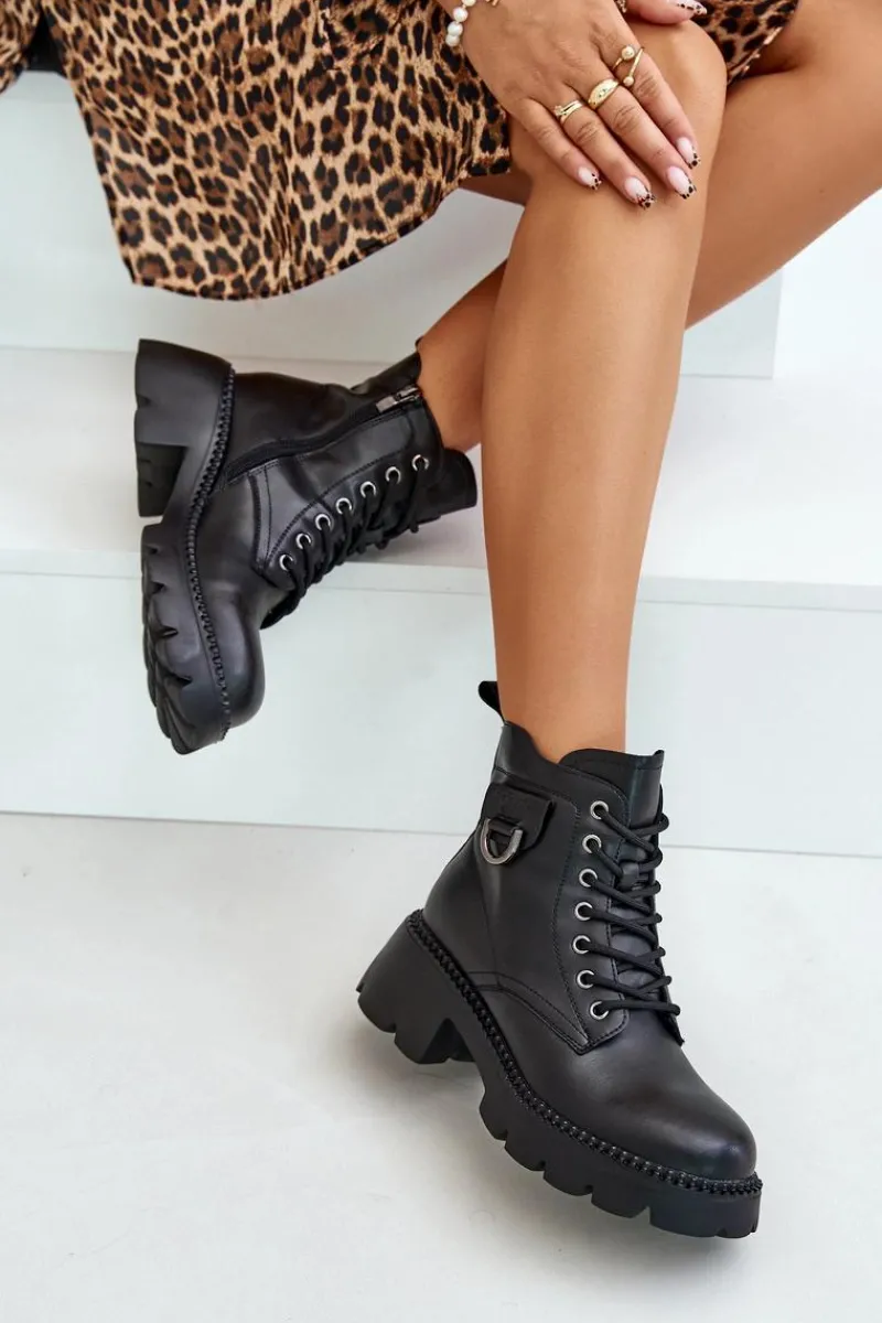 Hot Buty damskie Vinceza Ocieplane Botki Damskie Ze Skóry Naturalnej Vinceza 41460 Czarne