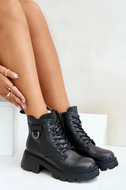 Hot Buty damskie Vinceza Ocieplane Botki Damskie Ze Skóry Naturalnej Vinceza 41460 Czarne