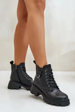 Hot Buty damskie Vinceza Ocieplane Botki Damskie Ze Skóry Naturalnej Vinceza 41460 Czarne