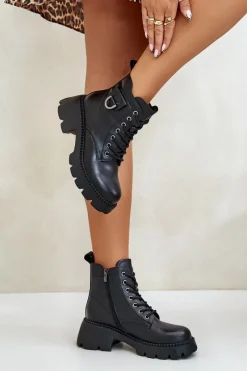 Hot Buty damskie Vinceza Ocieplane Botki Damskie Ze Skóry Naturalnej Vinceza 41460 Czarne