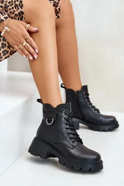 Hot Buty damskie Vinceza Ocieplane Botki Damskie Ze Skóry Naturalnej Vinceza 41460 Czarne