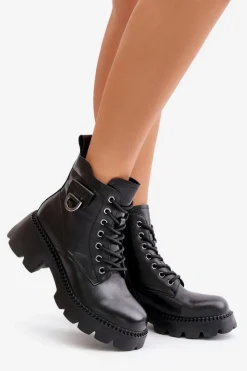 Hot Buty damskie Vinceza Ocieplane Botki Damskie Ze Skóry Naturalnej Vinceza 41460 Czarne