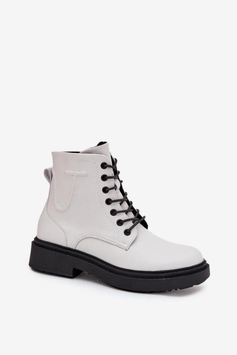 Online Ocieplane Botki Damskie Z Naturalnej Skóry Sergio Leone BT25248-S Białe Damskie Botki Ocieplane|Botki Skórzane