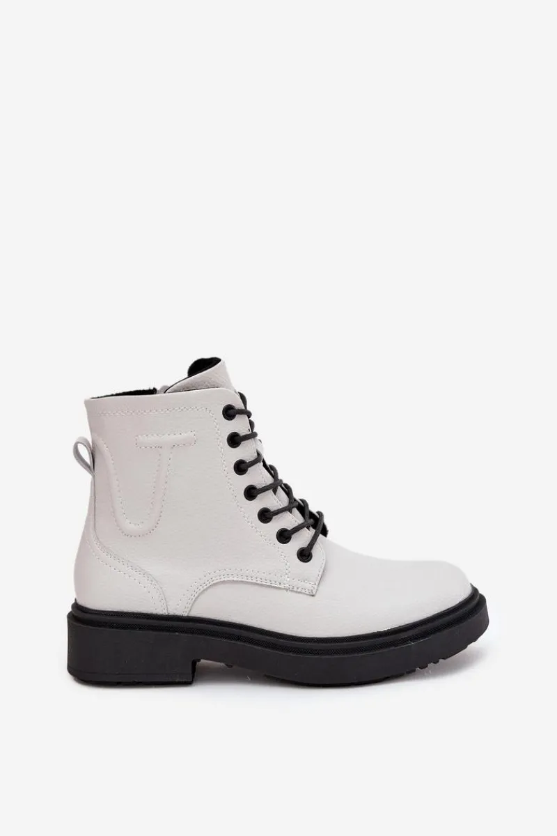 Online Ocieplane Botki Damskie Z Naturalnej Skóry Sergio Leone BT25248-S Białe Damskie Botki Ocieplane|Botki Skórzane