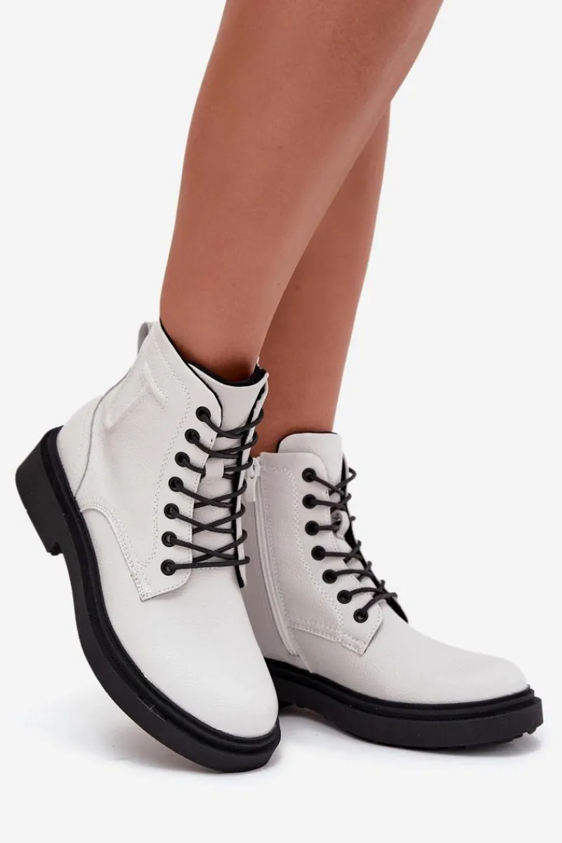 Online Ocieplane Botki Damskie Z Naturalnej Skóry Sergio Leone BT25248-S Białe Damskie Botki Ocieplane|Botki Skórzane