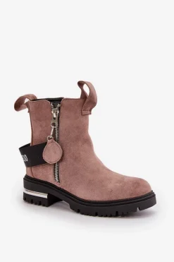 Sale Boto Ocieplane Botki Damskie Z Suwakiem Ciemnobeżowe Calvaro