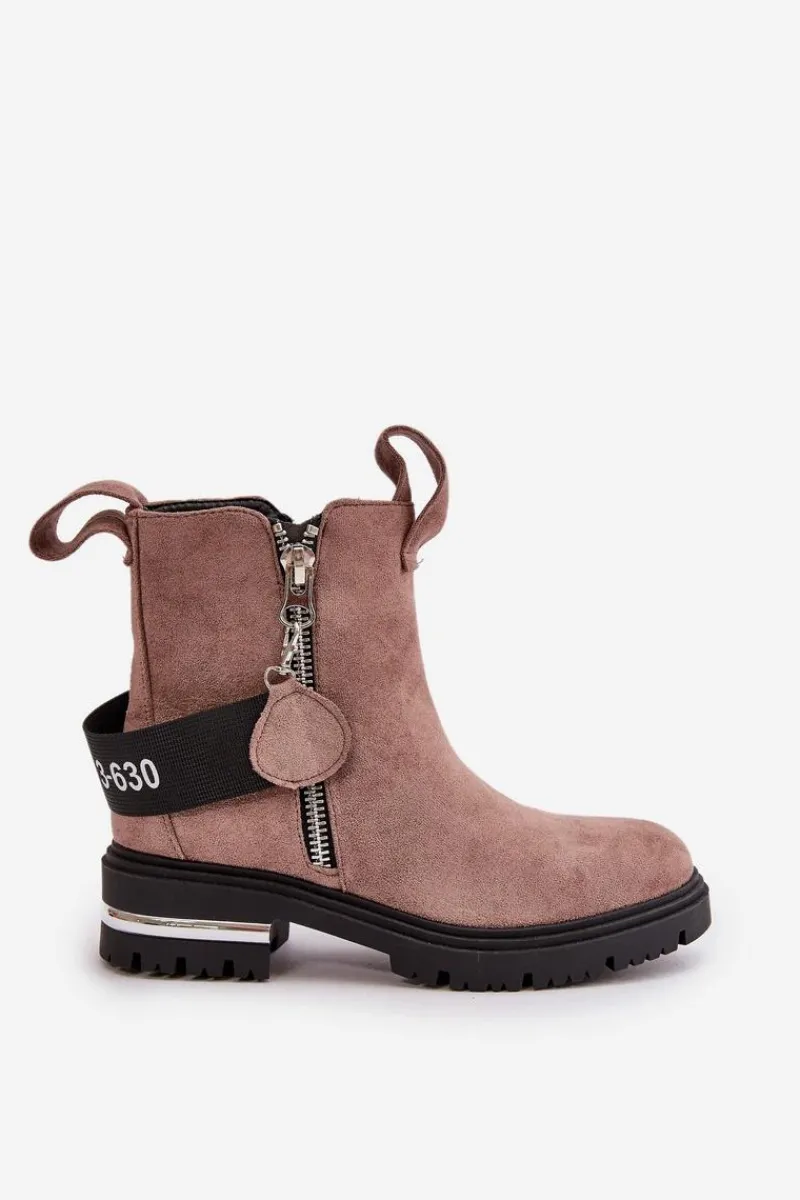 Sale Boto Ocieplane Botki Damskie Z Suwakiem Ciemnobeżowe Calvaro